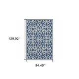 8' X 11' Blue and Ivory Geometric Stain Resistant Indoor Outdoor Area Rug