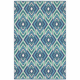 2' X 3' Blue and Ivory Geometric Stain Resistant Indoor Outdoor Area Rug