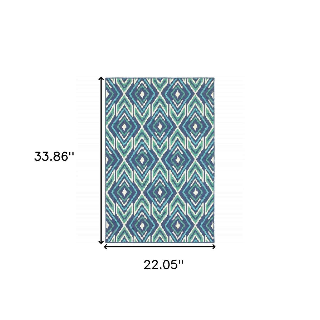 2' X 3' Blue and Ivory Geometric Stain Resistant Indoor Outdoor Area Rug