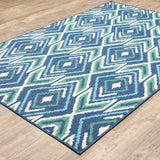 2' X 3' Blue and Ivory Geometric Stain Resistant Indoor Outdoor Area Rug