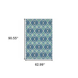 5' X 8' Blue and Ivory Geometric Stain Resistant Indoor Outdoor Area Rug