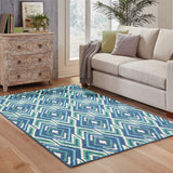 5' X 8' Blue and Ivory Geometric Stain Resistant Indoor Outdoor Area Rug