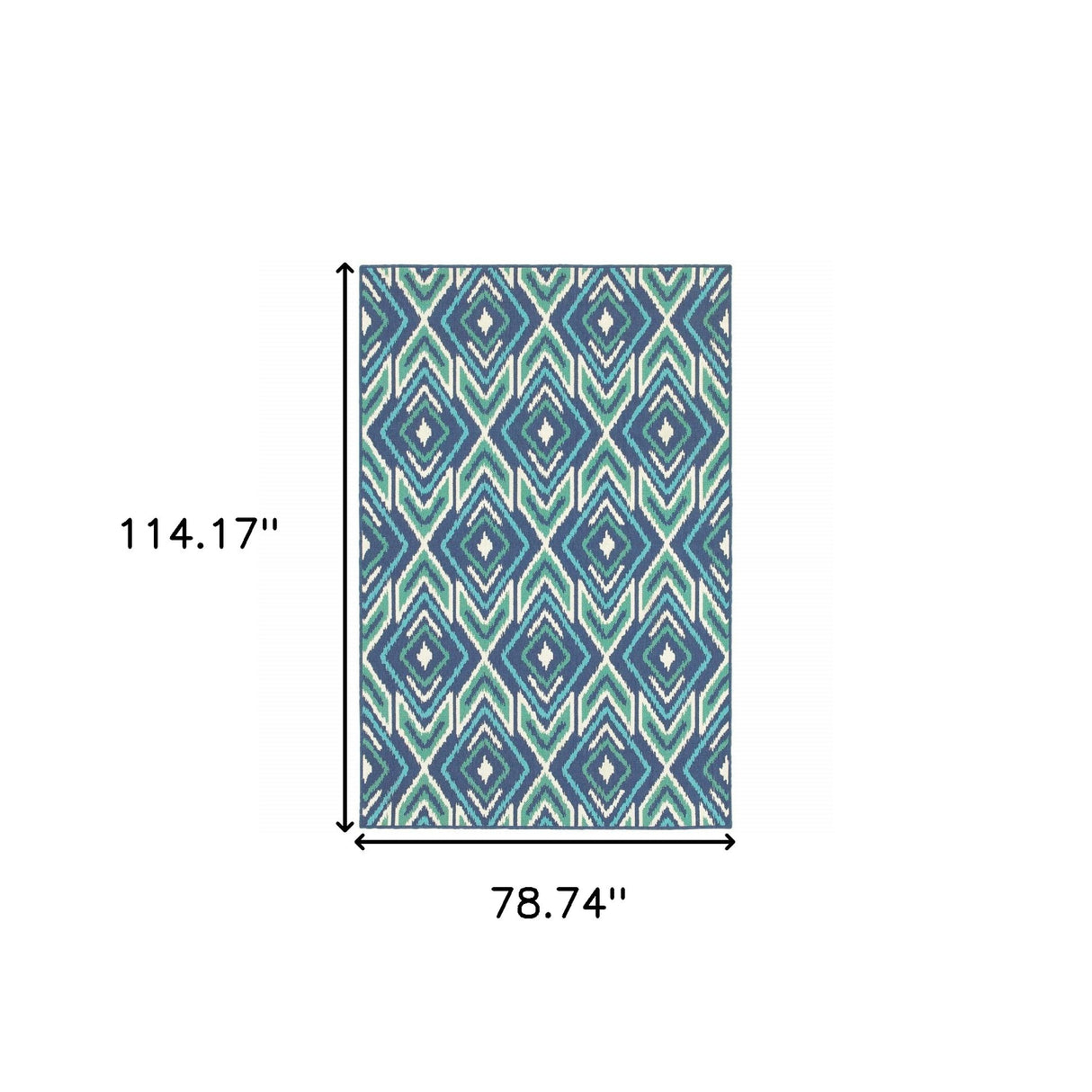 7' X 10' Blue and Ivory Geometric Stain Resistant Indoor Outdoor Area Rug