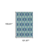 9' X 13' Blue and Ivory Geometric Stain Resistant Indoor Outdoor Area Rug