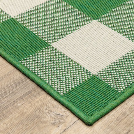 2' X 3' Green and Ivory Geometric Stain Resistant Indoor Outdoor Area Rug