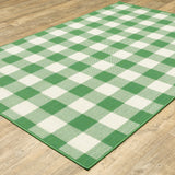 5' X 8' Green and Ivory Geometric Stain Resistant Indoor Outdoor Area Rug