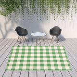 8' X 11' Green and Ivory Geometric Stain Resistant Indoor Outdoor Area Rug