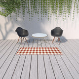 2' X 8' Red and Ivory Geometric Stain Resistant Indoor Outdoor Area Rug