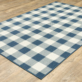 4' X 6' Blue and Ivory Geometric Stain Resistant Indoor Outdoor Area Rug