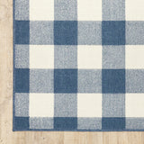 7' X 10' Blue and Ivory Geometric Stain Resistant Indoor Outdoor Area Rug