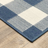 8' X 11' Blue and Ivory Geometric Stain Resistant Indoor Outdoor Area Rug