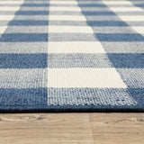 9' X 13' Blue and Ivory Geometric Stain Resistant Indoor Outdoor Area Rug