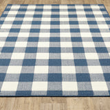 9' X 13' Blue and Ivory Geometric Stain Resistant Indoor Outdoor Area Rug