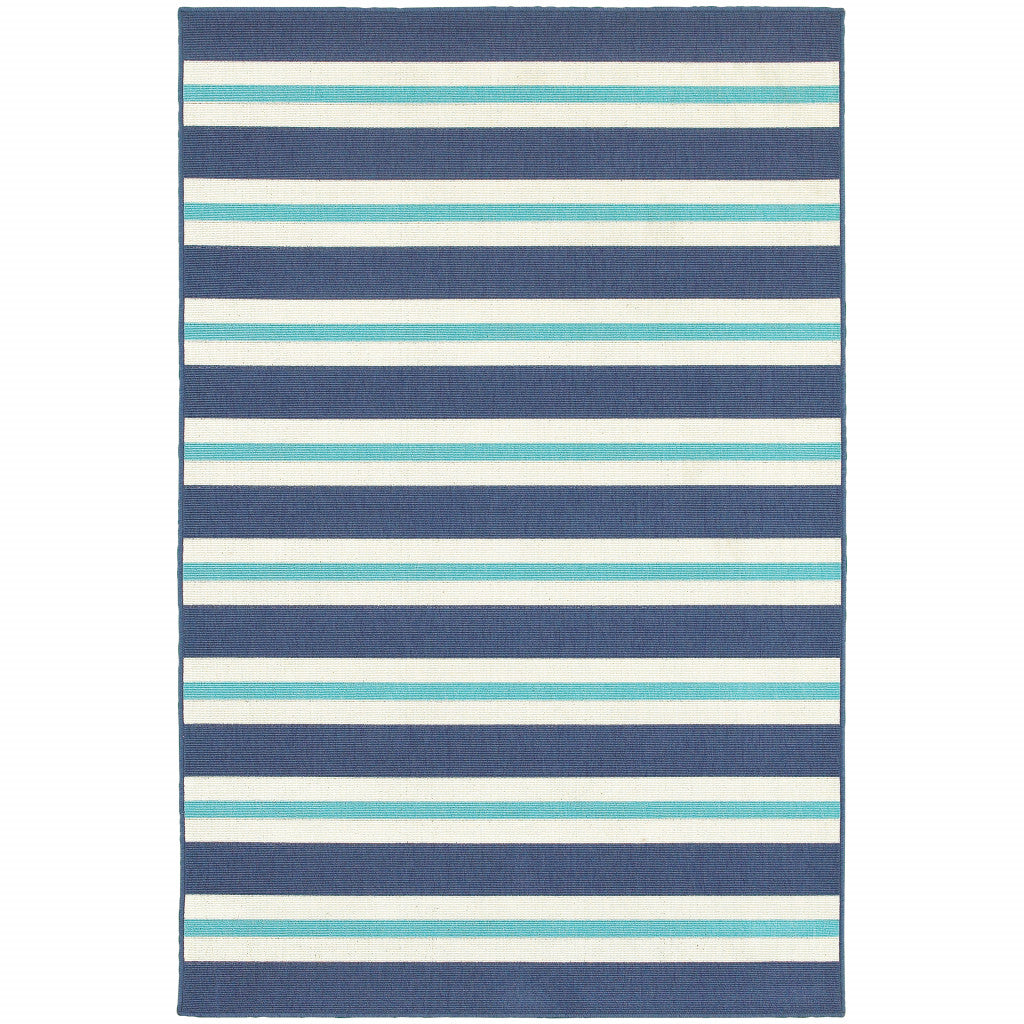 2' X 3' Blue and Ivory Geometric Stain Resistant Indoor Outdoor Area Rug