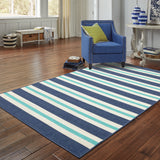 2' X 3' Blue and Ivory Geometric Stain Resistant Indoor Outdoor Area Rug