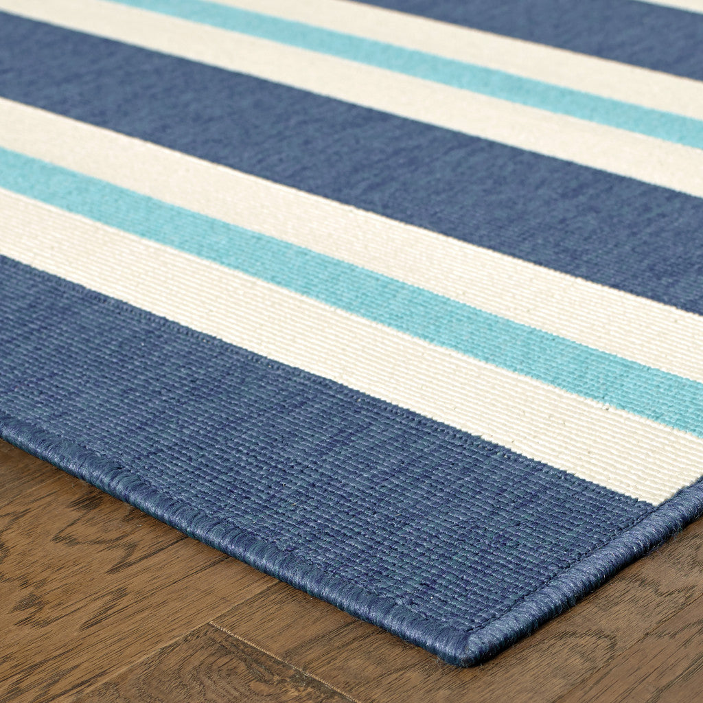 2' X 3' Blue and Ivory Geometric Stain Resistant Indoor Outdoor Area Rug