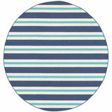 8' X 8' Blue and Ivory Round Geometric Stain Resistant Indoor Outdoor Area Rug