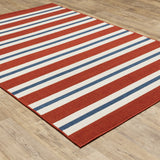 2' X 3' Red and Ivory Geometric Stain Resistant Indoor Outdoor Area Rug