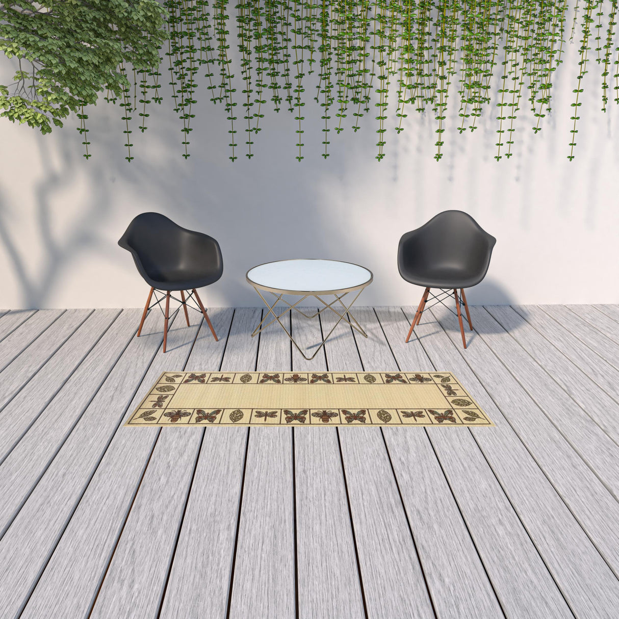 2' X 8' Brown and Ivory Abstract Stain Resistant Indoor Outdoor Area Rug