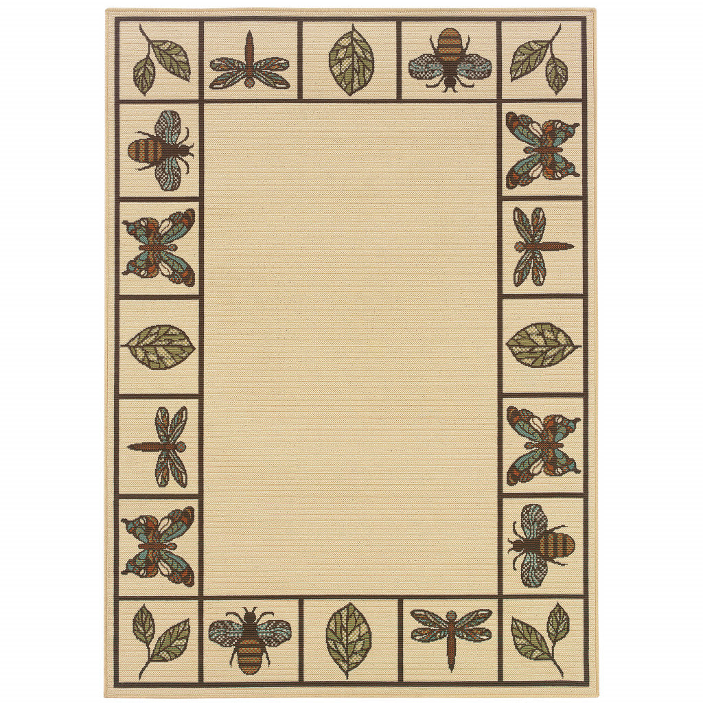 4' X 6' Brown and Ivory Abstract Stain Resistant Indoor Outdoor Area Rug