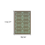 7' X 10' Blue Oriental Stain Resistant Indoor Outdoor Area Rug