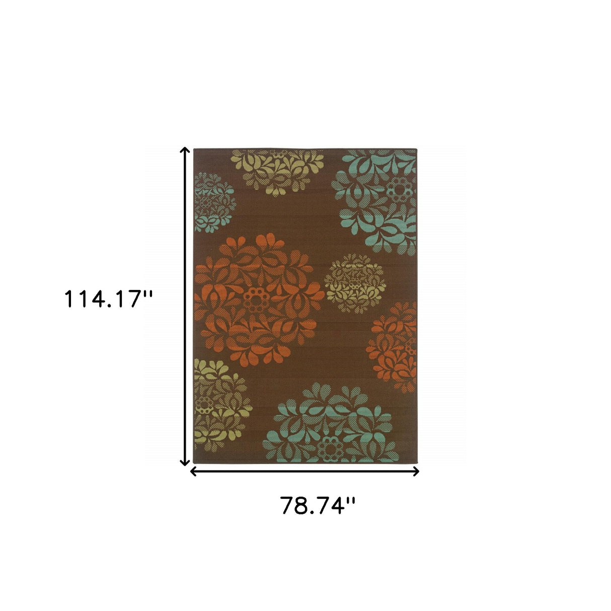 7' X 10' Brown Floral Stain Resistant Indoor Outdoor Area Rug