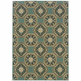 5' X 8' Blue and Ivory Floral Stain Resistant Indoor Outdoor Area Rug