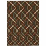 5' X 8' Brown and Ivory Geometric Stain Resistant Indoor Outdoor Area Rug