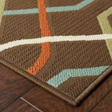 5' X 8' Brown and Ivory Geometric Stain Resistant Indoor Outdoor Area Rug