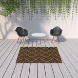 5' X 8' Brown and Ivory Geometric Stain Resistant Indoor Outdoor Area Rug