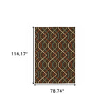 7' X 10' Brown and Ivory Geometric Stain Resistant Indoor Outdoor Area Rug