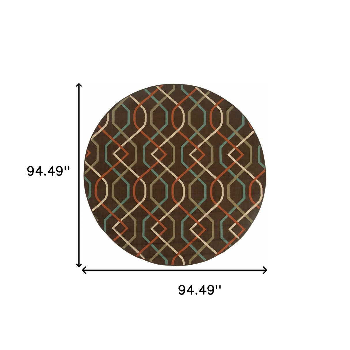 8' X 8' Brown and Ivory Round Geometric Stain Resistant Indoor Outdoor Area Rug