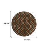 8' X 8' Brown and Ivory Round Geometric Stain Resistant Indoor Outdoor Area Rug