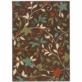 4' X 6' Brown Floral Stain Resistant Indoor Outdoor Area Rug