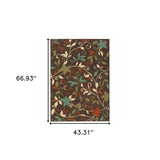 4' X 6' Brown Floral Stain Resistant Indoor Outdoor Area Rug