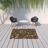 5' X 8' Brown Floral Stain Resistant Indoor Outdoor Area Rug