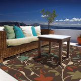 7' X 10' Brown Floral Stain Resistant Indoor Outdoor Area Rug