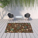 7' X 10' Brown Floral Stain Resistant Indoor Outdoor Area Rug