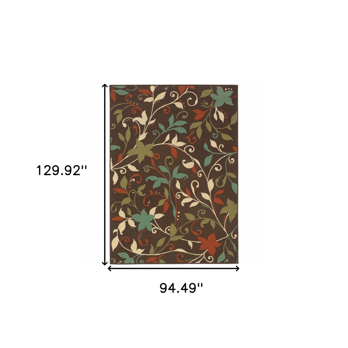 8' X 11' Brown Floral Stain Resistant Indoor Outdoor Area Rug