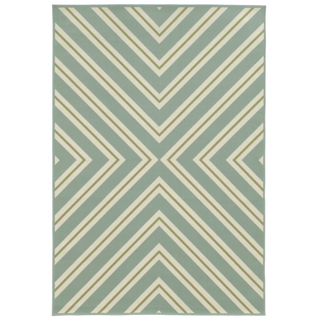 9' X 13' Blue and Green Geometric Stain Resistant Indoor Outdoor Area Rug