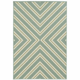 9' X 13' Blue and Green Geometric Stain Resistant Indoor Outdoor Area Rug