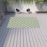 9' X 13' Blue and Green Geometric Stain Resistant Indoor Outdoor Area Rug