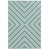 9' X 13' Blue Geometric Stain Resistant Indoor Outdoor Area Rug