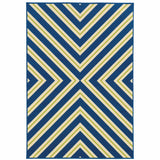 9' X 13' Blue and Ivory Geometric Stain Resistant Indoor Outdoor Area Rug