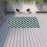 9' X 13' Blue and Ivory Geometric Stain Resistant Indoor Outdoor Area Rug