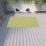 9' X 13' Blue and Green Geometric Stain Resistant Indoor Outdoor Area Rug