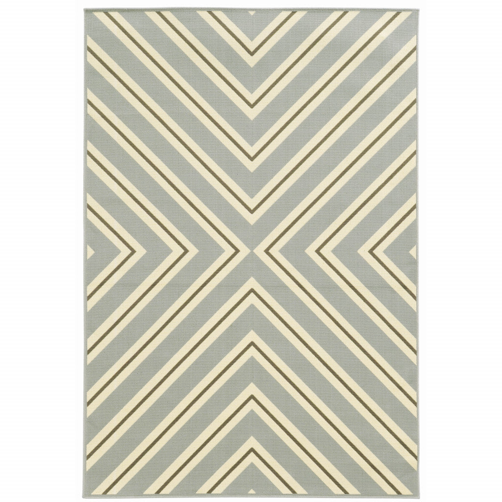 9' X 13' Gray and Ivory Geometric Stain Resistant Indoor Outdoor Area Rug