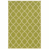 9' X 13' Green and Ivory Geometric Stain Resistant Indoor Outdoor Area Rug