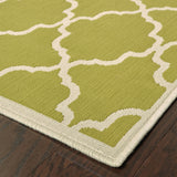 9' X 13' Green and Ivory Geometric Stain Resistant Indoor Outdoor Area Rug