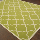 9' X 13' Green and Ivory Geometric Stain Resistant Indoor Outdoor Area Rug